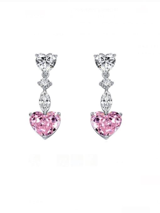 Pink [E 1674] 925 Sterling Silver High Carbon Diamond Heart Luxury Drop Earring